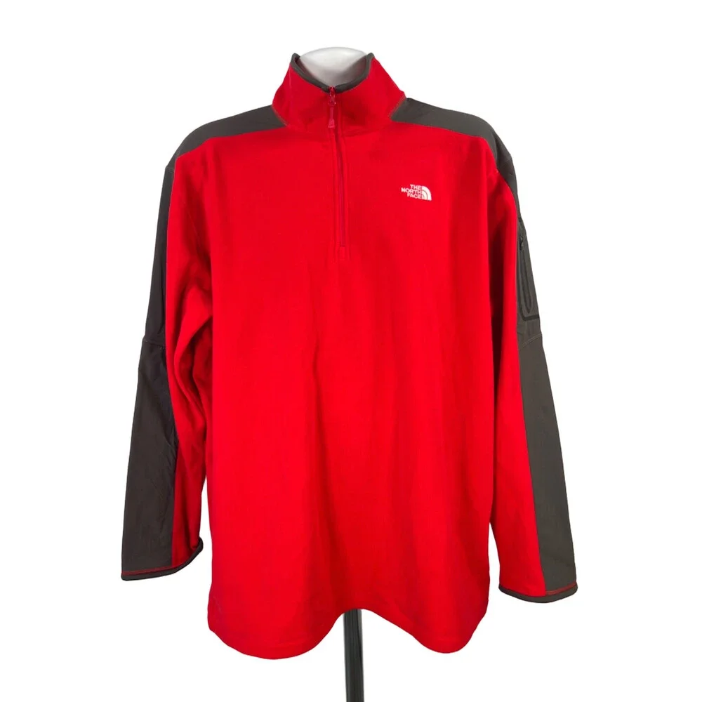 The North Face Men's Red Fleece Long Sleeve 1/4 Zip Pullover Jacket - XXL